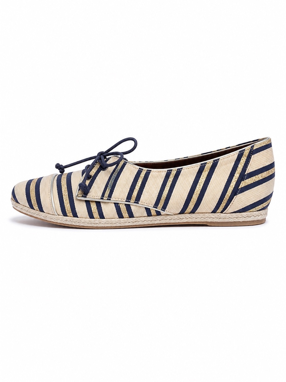Tabitha Simmons Striped Espadrille Flats Gold Navy Made in Italy 38 (US 7)